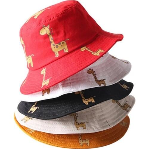 Summer Unisex Kids Cartoon Giraffe Print Outdoor UV Protection Sunhat Bucket Caps