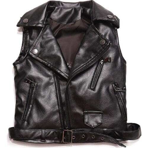 Fashion Baby Boy Vest Children Girl PU Leather Waistcoats Jacket Kids Outerwear Sleeveless Coat Boys Motorcycle Vest