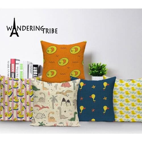 Cartoon Duck Cushion Cover Farmhouse Decoration Pillows Case Print Cushions Covers Dinosaur Sofa Decor Pillowcases Funda Cojin
