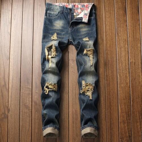 2021 New Mens Jeans Size 28 28 42 Big Tall Mens Designer Denim Ripped Holes Distressed Man Jeans All-match Male Jeans