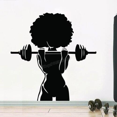 Gym Wall Decal Afro Girl Power fitness Quote Workout Girl Motivation Crossfit Vinyl Wall Stickers for Bedroom Gym Decor B141