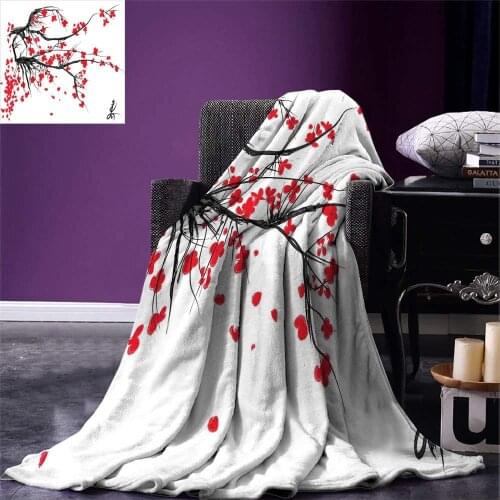 Nature Throw Blanket Sakura Blossom Japanese Cherry Tree Garden Summertime Vintage Cultural Print Warm Blankets for Beds