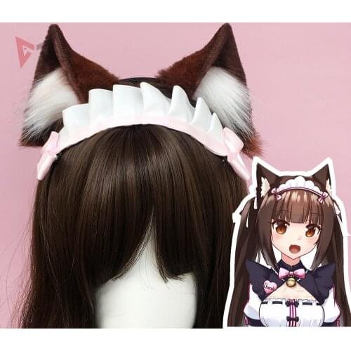 New NEKOPARA chocola vanilla Cosplay Dark Brown white Cat Neko Fox Ears Hair Hoop Headband Lolita Hand Work Costume Accessories