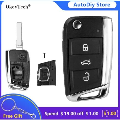 Okeytech 3 Buttons Remote Flip Car Key Shell Fob Replacement For Volkswagen for VW Golf 7 MK7 Seat Skoda Octavia A7 Leon Passat