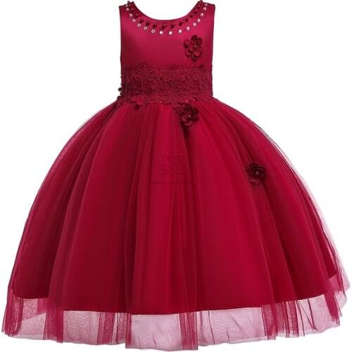 Girls Dress Christmas Party Dress Flowers Beading Elegant Princess Dress Ball Gown Kids Dress For Girl Costume vestido infantil