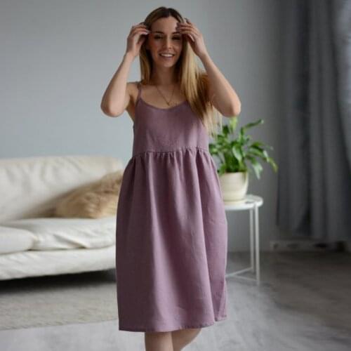 Casual Loose Cotton Linen Dress For Women Sleeveless Backless Sling Mini Dresses Sweet High Waist Solid Dress 2021 Summer Autumn