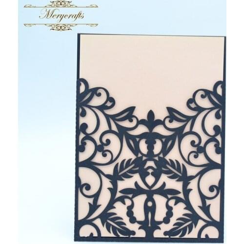 Craft supplies black pearl wedding decoration laser cut invitation card