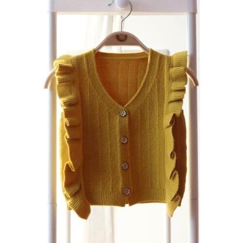 Professional new girl child LACE VEST knitted cotton sleeveless T-shirt dress vest sweater Knitted vest Sweet