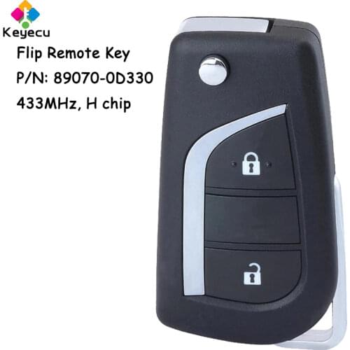 KEYECU Flip Remote Control Car Key With 2 Buttons 433MHz H Chip - FOB for Toyota Aygo Yaris 2014 2015 2016 Fob P/N: 89070-0D330
