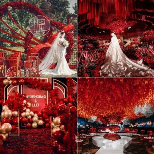 Luxurious Red classic wedding decoration flower DIY silk rose Hydrangea peony bouquet for flower wall bride hand bouquet