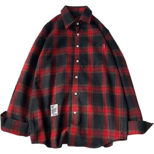 Long Sleeve Red Black Plaid Shirt Men Slim Fit Cotton Casual Shirts Men Clothing Fashion Brand M-3XL 2021 New Spring
