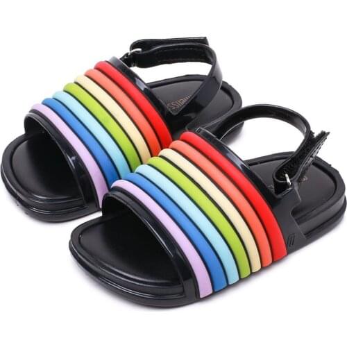 Mini Melissa Rainbow Girl Sandals Beach Slide Jelly Shoes Sandals 2020 Baby boy Shoes Melissa Sandals Non-slip Kids Shoes SH147