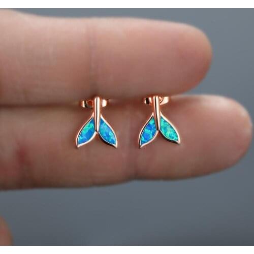 Blaike Cute Mermaid Tail Opal Stud Earrings for Women Blue/White Opal Earring Wedding Party Jewelry Valentines Day Gifts