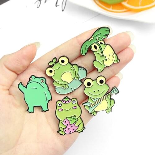 Cute Frog Animal Brooch Custom Lotus Leaf Strawberry Guitar Enamel Pins for Backpack Badge Lapel Jewelry Friends Gift Wholesale