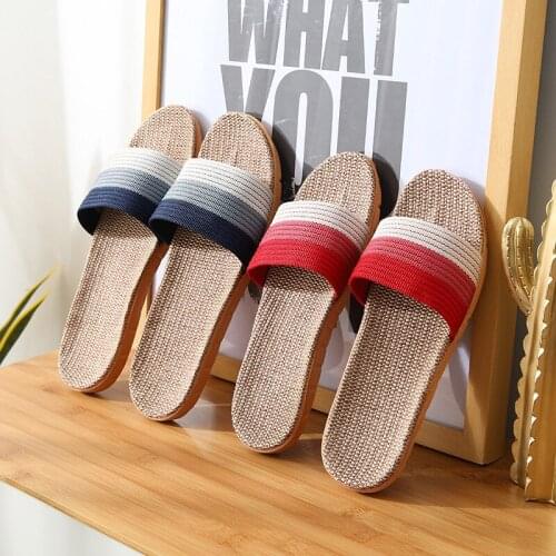 Hot Summer Men Home Non-Slip Flat Shoes Women Cotton Linen Slides Couple House Mute Thick Floor Slippers Female Flax Flip Flops