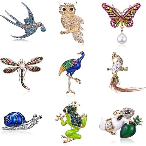 Owl Butterfly Dragonfly Frog Peacock Bird Brooch Collar Pins Corsage Animal Badge Jewelry Women Mens Brooch Clothes Accessories