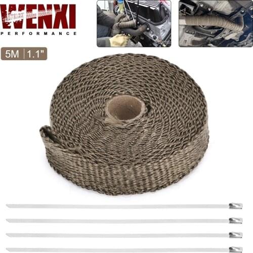 1"/25MM 5M Titanium Exhaust Header Pipe Heat Wrap Tape With Locking Ties Thermal Protection Roll Shield Car Accessories
