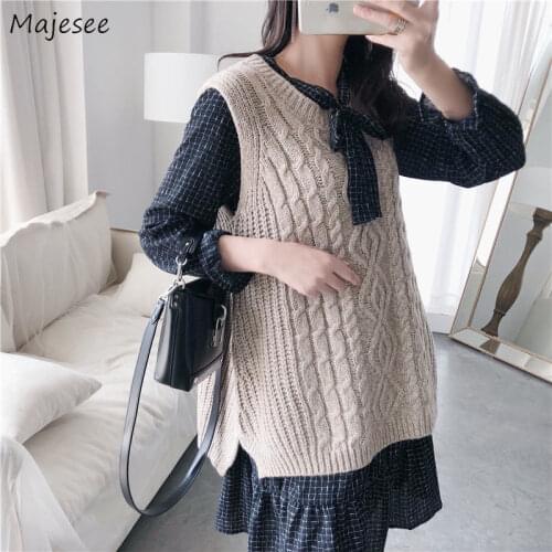 Sweater Vests Women Solid Basic Loose Plus Size Elegant All-match Casual Knit Twist Office Lady Daily Korean Style Female Tops