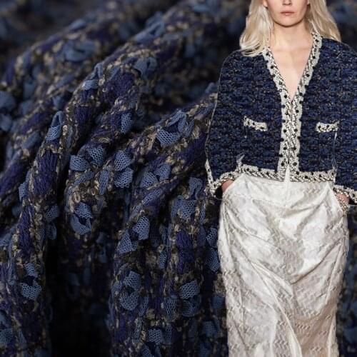 White waxberry Italy Dark Blue Elastic Tweed Fabric Garment Material Women Jacket Coat Sewing Cloth Tailor Textile Freeshipping