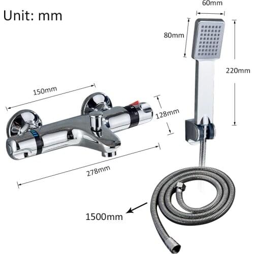 Vidric Vidric Chrome Thermostatic Shower Faucets Wall Mounted Bathtub Dual Handles Thermostatic Shower Mixer Tap Bath Shower Set