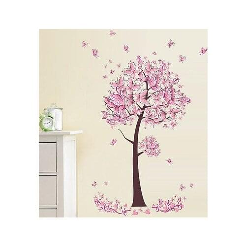 Pink butterfly flower Tree Wall Stickers Decals Girls Women Flower DIY Cherry Vinyl Wallpaper Home Sitting Room Bedroom Decor