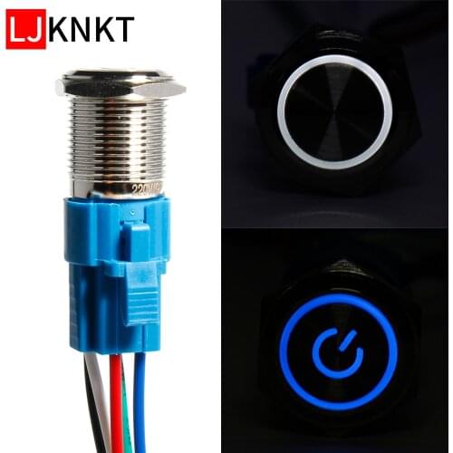 2set with base 19mm Waterproof Power Metal Push Button Switch switch Led light Momentary Latching 5V 12V 24V 220V