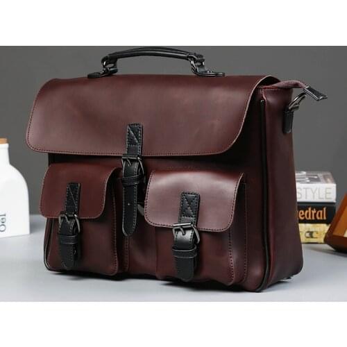 Top Quality Laptop Briefcase Crazy Horse Genuine Leather Laptop Bags Notebook PC Shoulder Bag For Business Man Vintage Bags