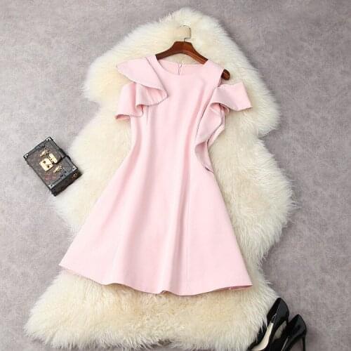 European and American womens wear for summer 2021 Sleeveless round collar Beaded flounces Fashion Pink Dress