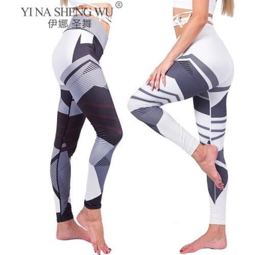 Women Quick Dry Sport Fitness Leggings Geometric Printed Sports Pants Yoga Pants Leggings Slim Tights Trousers Women Sportswear