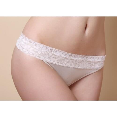 100% Mulberry Silk T-Back Womens Thongs Flower Lace G-string Panties Sexy Silky Underwear Low Waist Seamless Temptation Briefs