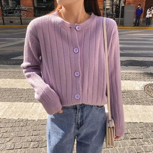 Autumn New Long Sleeve Single Breast Women Cardigan Loose O-neck Stripped Knitted Lapel Bottoming Shirt Sweater Coat 11991