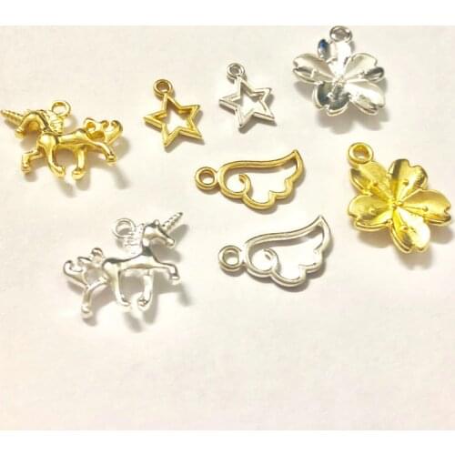 30pcs Mini Unicorn Wings Star Decor Open Bezels Jewelry Pendant Accessories DIY Metal Frame Charms Handmade Findings UV Resin