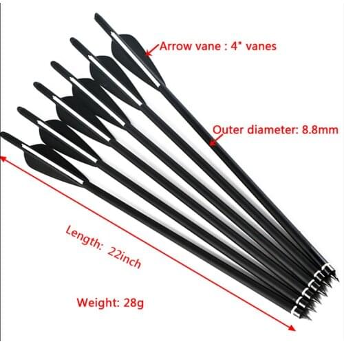 12Pc 16/17/18 /20/22 Inch Crossbow Bolt Archery Carbon Arrows 400 spine Black/white Feather for Bow and arrows for adults