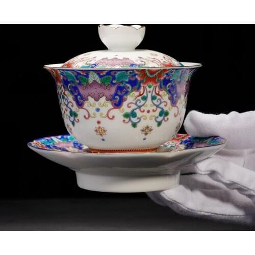 150ml Exquisite Enamel Ceramic Gaiwan Travel Tea Cup Set Handmade Tea Tureen Bowl Chinese Household Teaware Accessorie Drinkware