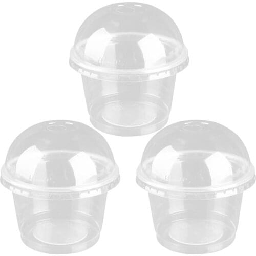 25/100pcs 250ml Disposable Salad Cup Transparent Plastic Dessert Bowl Container with Lid for Bar Cafe Home (Dome Lid with Hole)