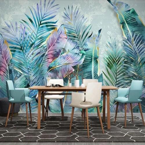 Milofi custom 3D wallpaper mural tropical light luxury plant leaves modern minimalist sofa background wall decoration wallpaper