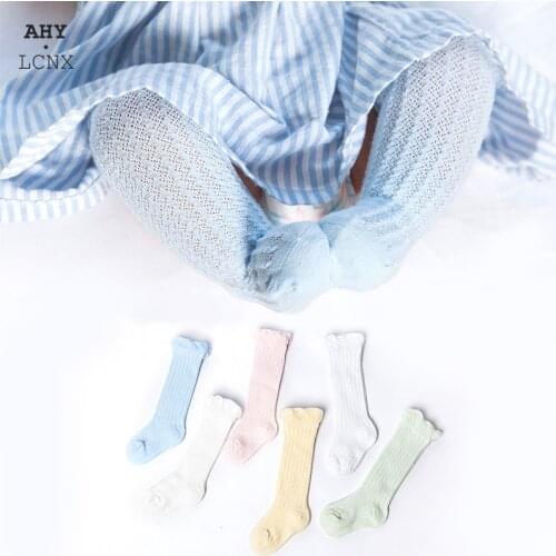4 Pairs/Lot New Baby Long Socks Newborn Kids Knee High Socks Non-slip 0-2 Years Cute Infant Girls Boys Cotton Mesh Soft Sock
