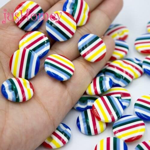50PCS 18mm Rainbow Striped Resin Round Buttons Flat Back Sewing Buttons PRIDE Buttons for Needle Works, DIY Craft Supplies