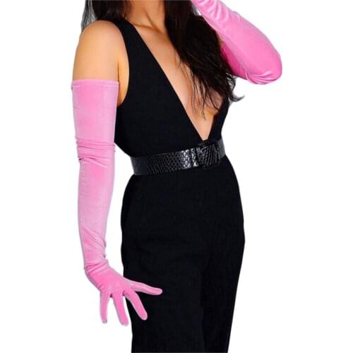 70cm Gold Velvet Gloves Female Long Style Candy Color High Elastic Women Velour Gloves Touch Screen 2020 NEW WSR45-70