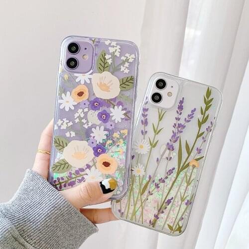 Sequins quicksand flower grass Case for iphone 12MINI 12 Pro 11 Pro MAX XSMax XR X 8 7 6 Plus Shining liquid glitter Phone Cover