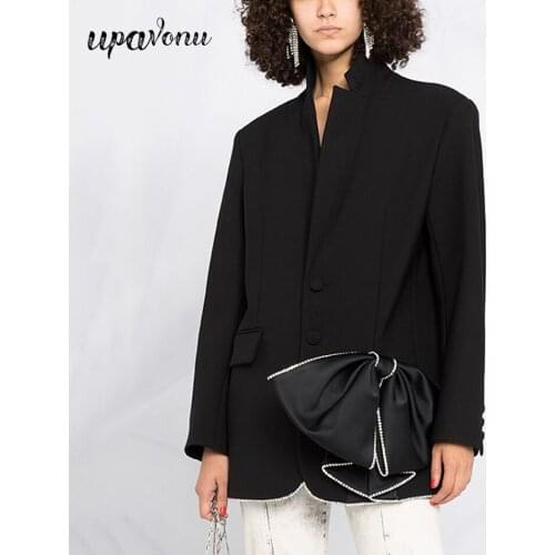 Free Shipping High Quality Womens Blazer2021 Spring New Lapel Long Sleeve Rhinestone Decorated Big Bow Suit Jacket Clothes