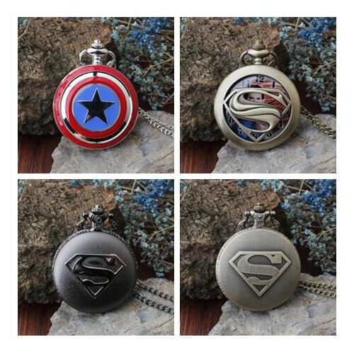 Captain America Bronze black woman men steampunk Necklace pocket watches gift KJH53
