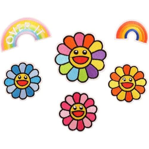 Flower DIY Iron On Patches Cloth Mend Decorate Clothes Apparel Sewing Decoration Applique Badges Rainbow