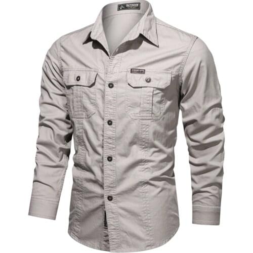Breathable Casual Shirts Mens Spring Military Cargo Shirts Long Sleeve Slim Fit Shirts Autumn Male Brand Clothing Plus Size 4XL