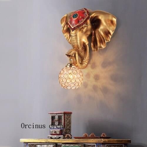 European elephant wall lamp living room background wall corridor bedroom bedside lamp creative decoration hotel wall lamp