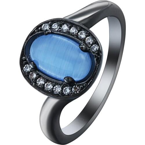Hainon Black Gold Color Rings for Lady New Design Micro Paved White Zircon Wedding Ring for party Vintage Opal jewelry