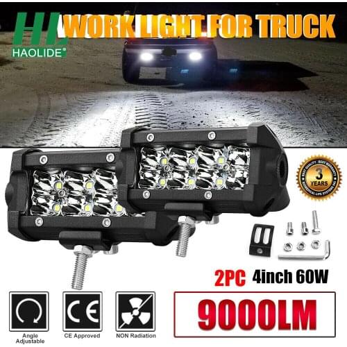 HAOLIDE 60W LED Work Light 2pcs 4 inch Bar Spot Flood Off Road Truck Reverse Fog Lights Super Led Bar 4x4WD ATV Truck