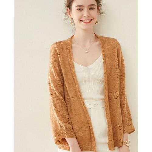 Spring and autumn new wool cardigan womens thin cut-out knitted coat loose lazy wind short cashmere cardigan women