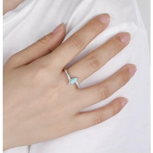 Diamond 925 Sterling Silver Natural Stone Larimar Proposal Ring Women Design Classic Simple Female Wedding LOVE Jewelry Dating