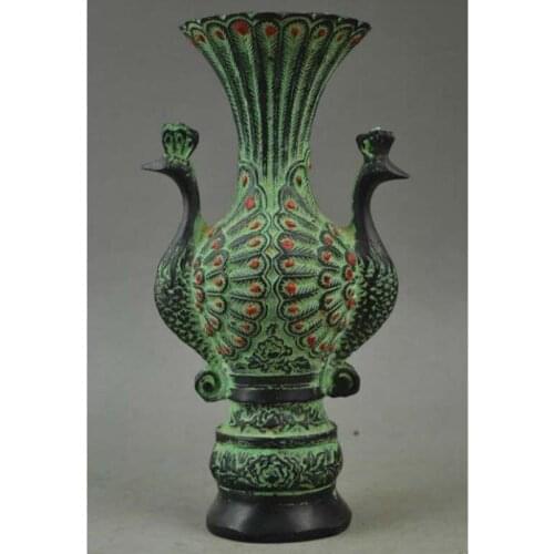 Collectibles Bronze Carve Auspicious Peacock Rare Noble Vase